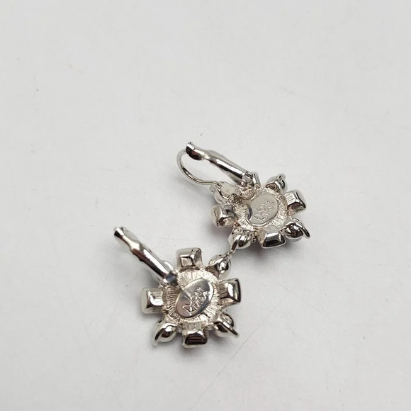 Joan Rivers Pink Crystal Silver Pearl Floral Dangle Drop Earrings - Picture 3 of 4